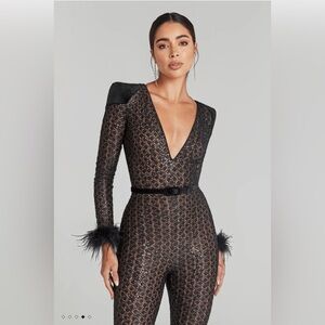 BNWT NADINE MERABI RACHEL Black Feather Jumpsuit
